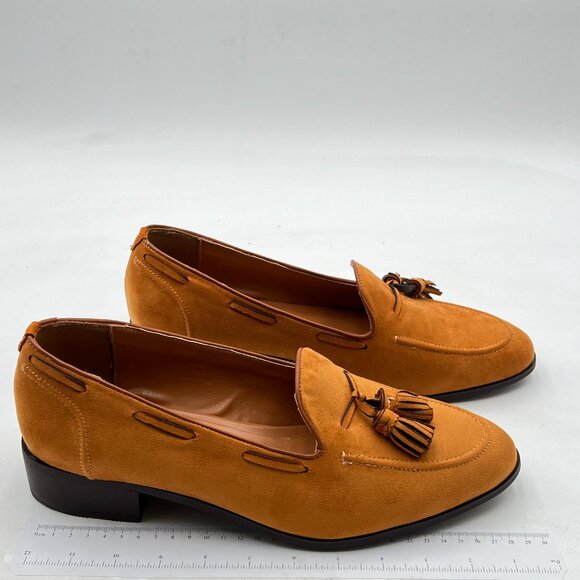 FSJ Brown Men's Retro Round Toe Tassel Loafers Suede Slip-On Comfortable Shoes - Picture 4 of 8